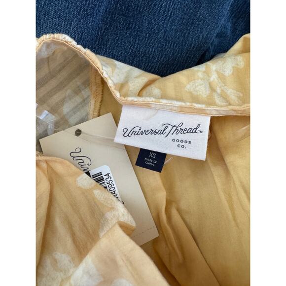 NWT Women's Short Sleeve Smocked Yellow Midi A-Line Dress Universal Thread XS - Picture 12 of 15